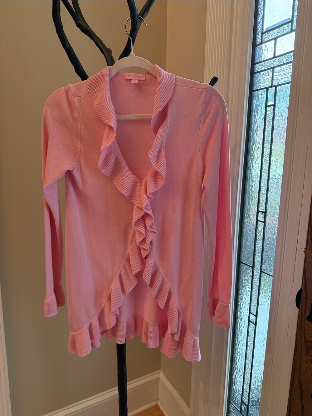 Lilly Pulitzer Pink Ruffle Open Cardigan Sweater